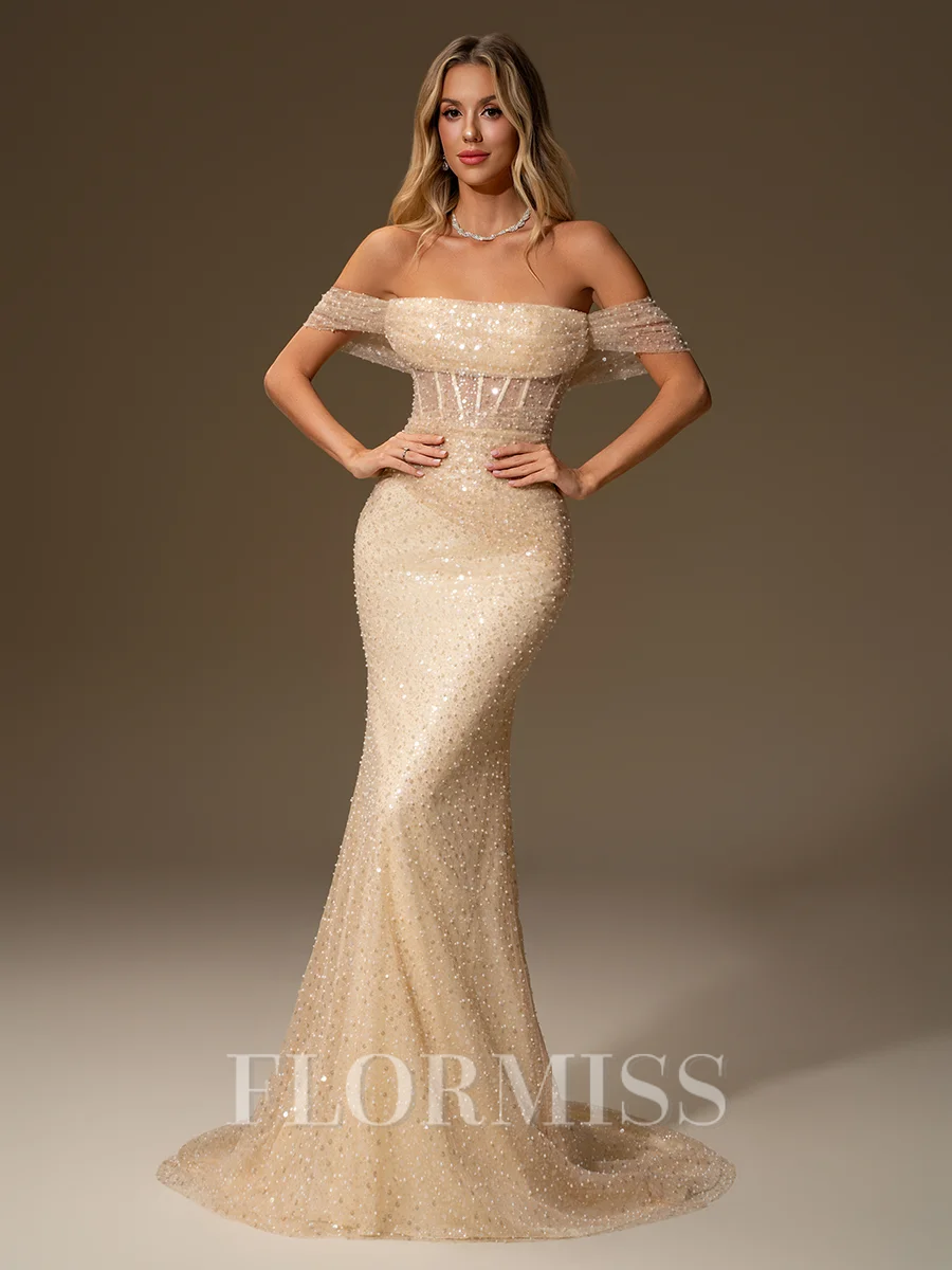 Sheath Off-the-Shoulder Pleated Cathedral Train Corset Convertible Wedding Dress