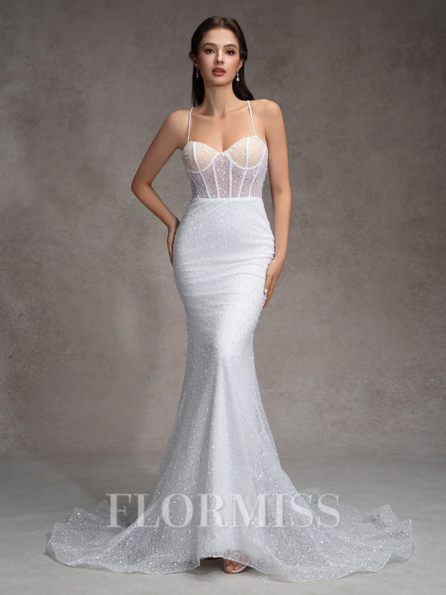 Sheath Spaghetti Straps Court Train Corset Wedding Dress
