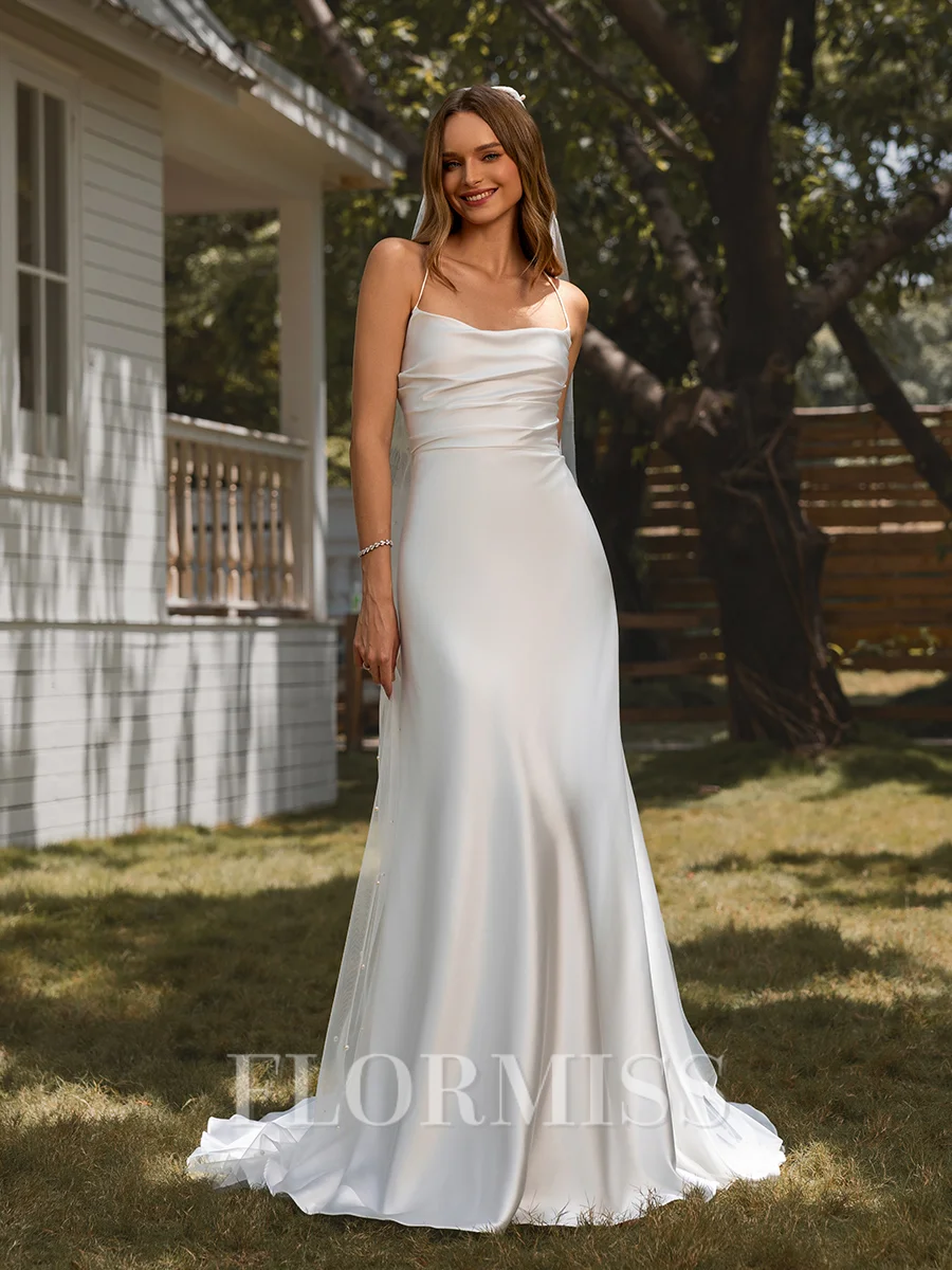 Sheath Spaghetti Straps Sweep Train Stretch Crepe Wedding Dress