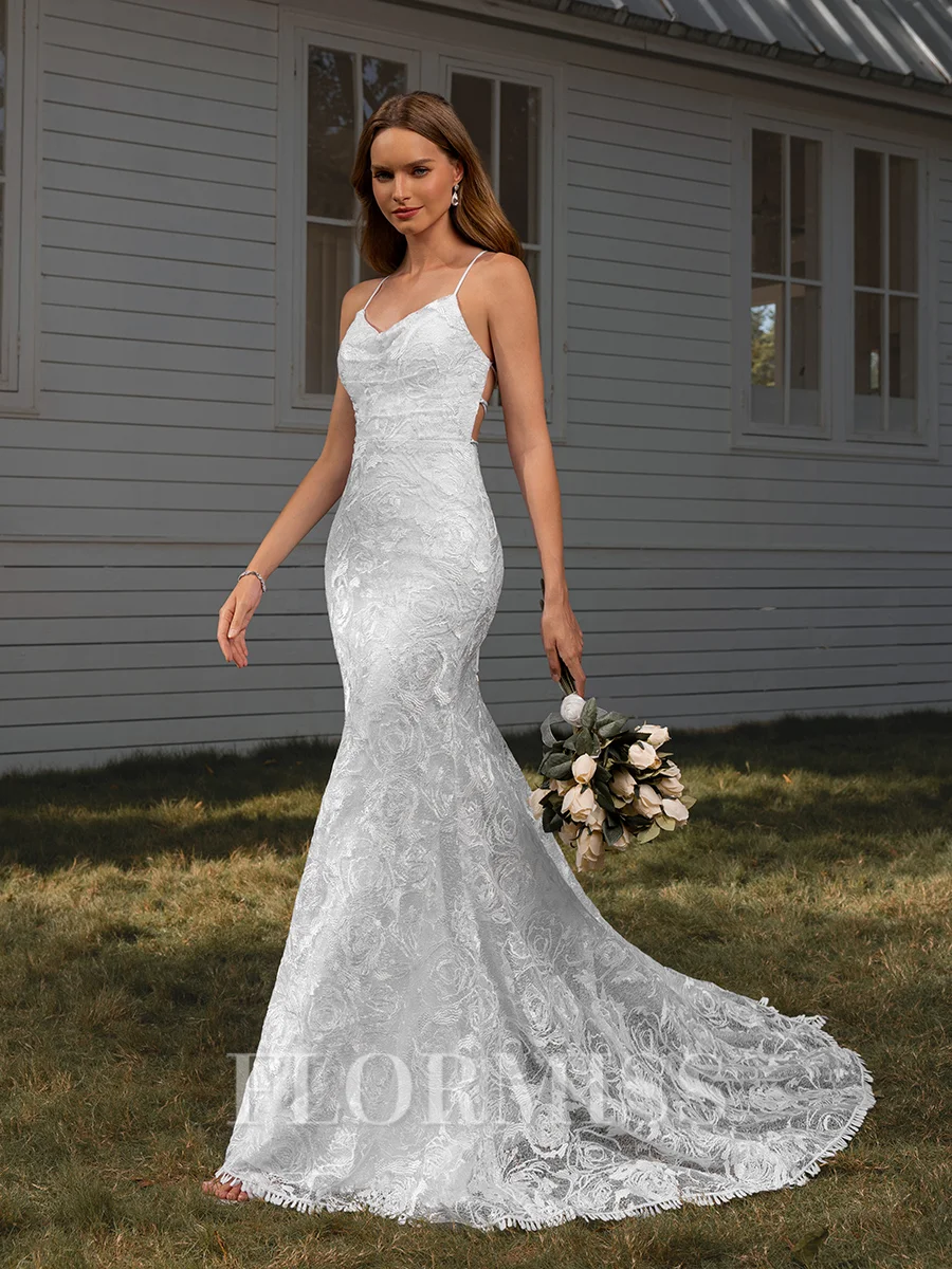Sheath V-neck Appliques Lace Court Train Lace Wedding Dress