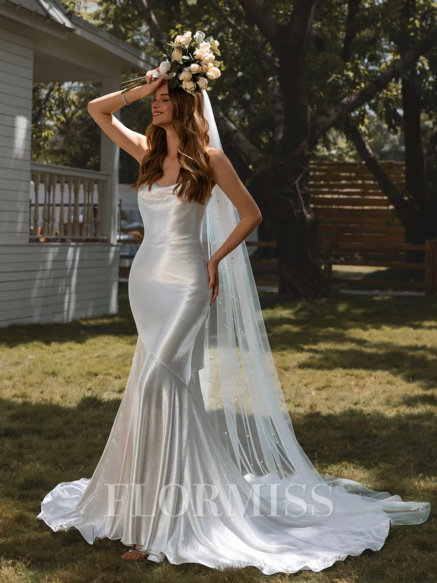 Sheath Spaghetti Straps Court Train Wedding Dress