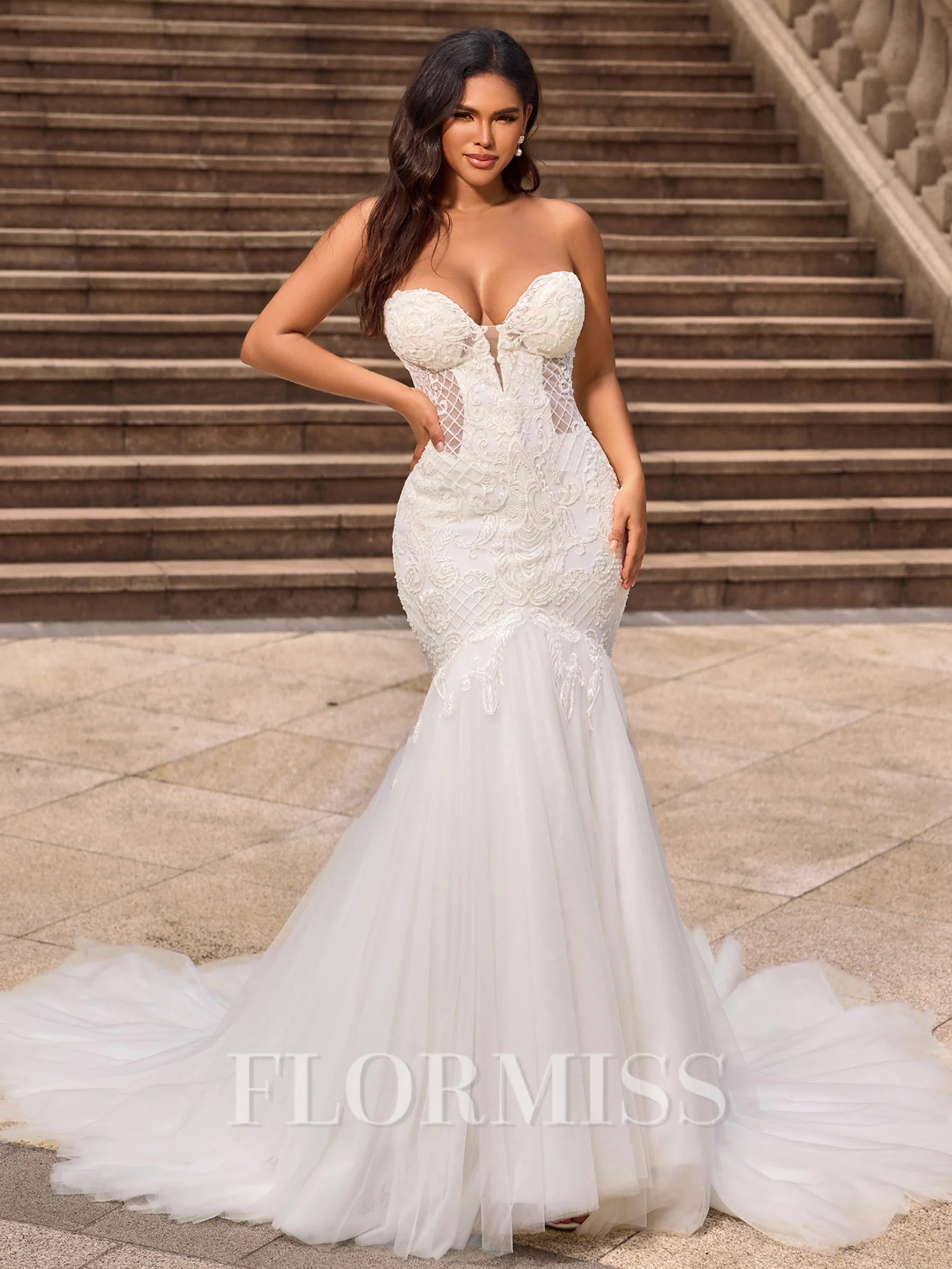Trumpet/Mermaid Tulle Sweetheart Sleeveless Cathedral Train Wedding Dresses