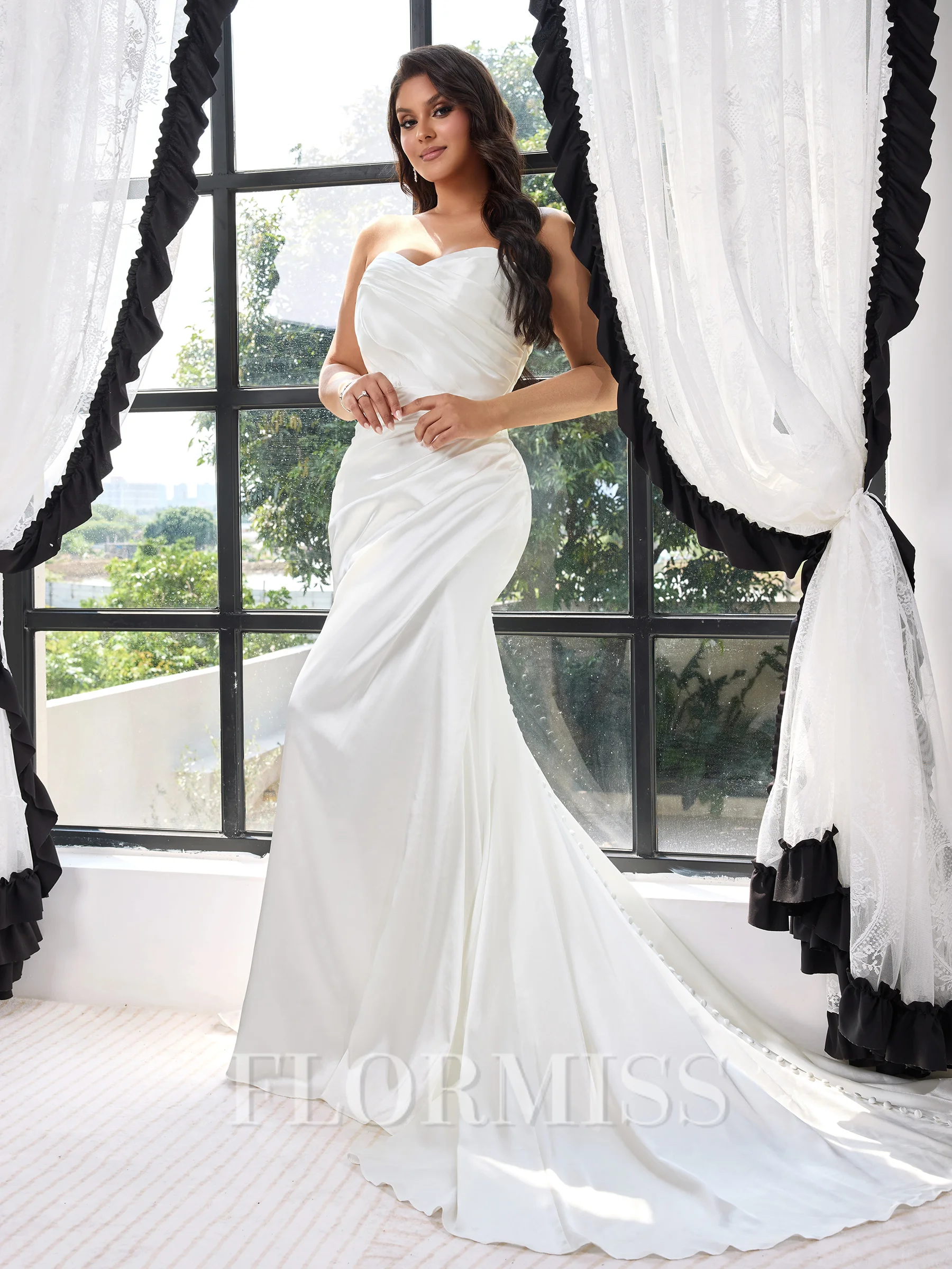 Sheath Off-the-Shoulder Pleated Court Train Silk Like Satin Corset Plus Size Wedding Dress