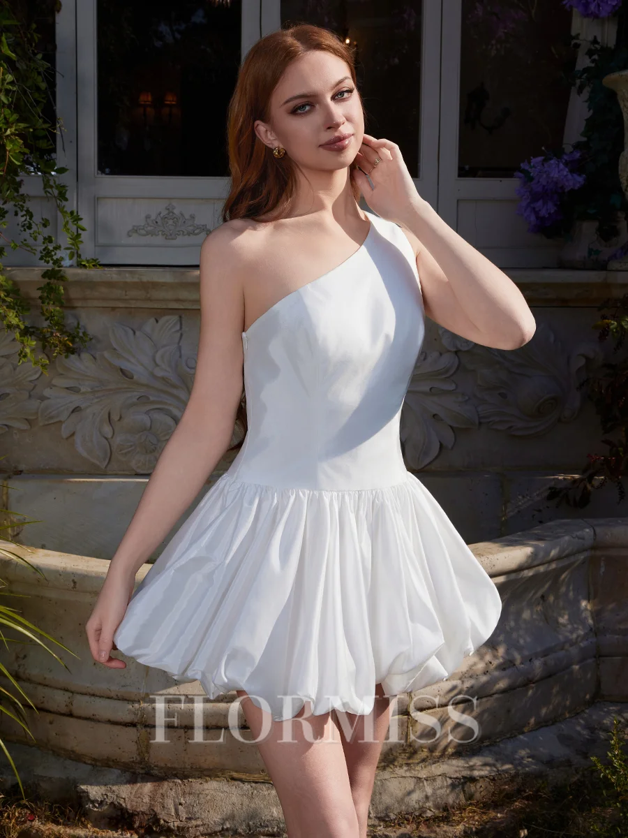 A-line One-Shoulder Short/Mini Taffeta Dress