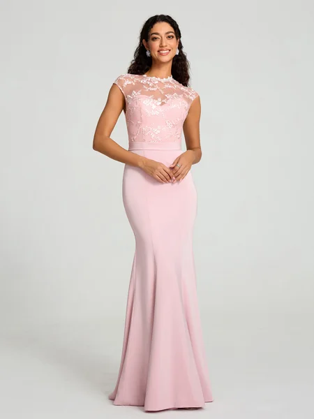 Trumpet/Mermaid High Neck Floor-Length Sleeveless Stretch Crepe Bridesmaid Dress