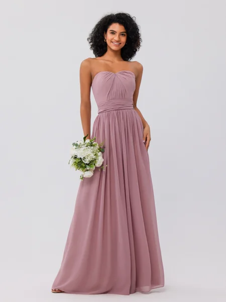 A-Line/Princess Chiffon Ruffles Strapless Sleeveless Floor-Length Bridesmaid Dresses