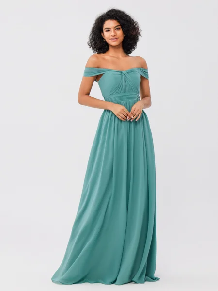 A-Line/Princess Chiffon Ruched Off-the-Shoulder Sleeveless Floor-Length Bridesmaid Dresses