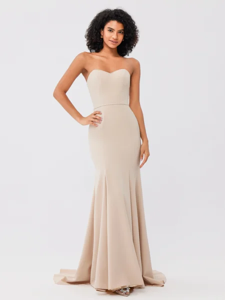 Trumpet/Mermaid Stretch Crepe Ruffles Strapless Sleeveless Sweep/Brush Train Bridesmaid Dresses