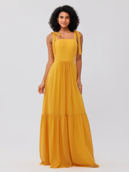 A-Line/Princess Chiffon Ruffles Straps Sleeveless Floor-Length Bridesmaid Dresses