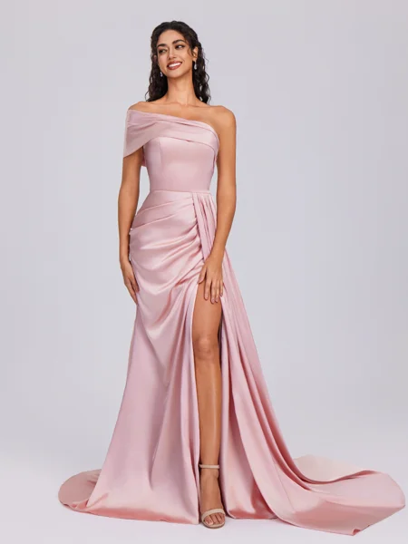 Sheath One-Shoulder Pleated...