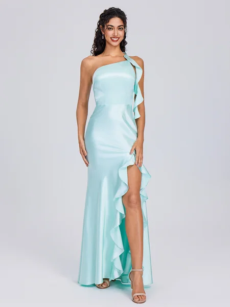 Sheath One-Shoulder Ruffles...