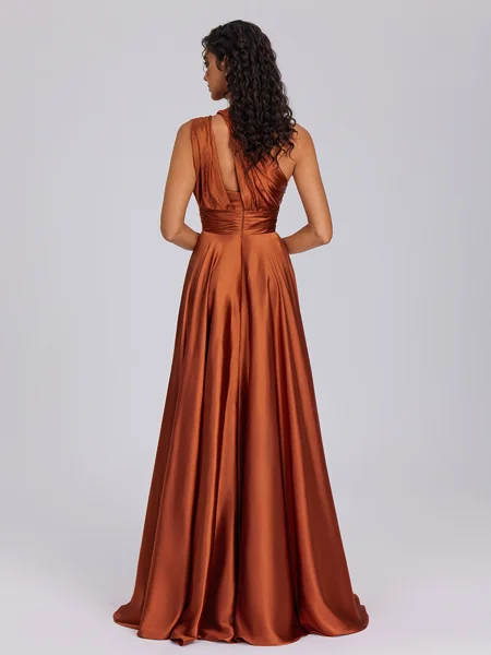 A-line One-Shoulder Pleated...