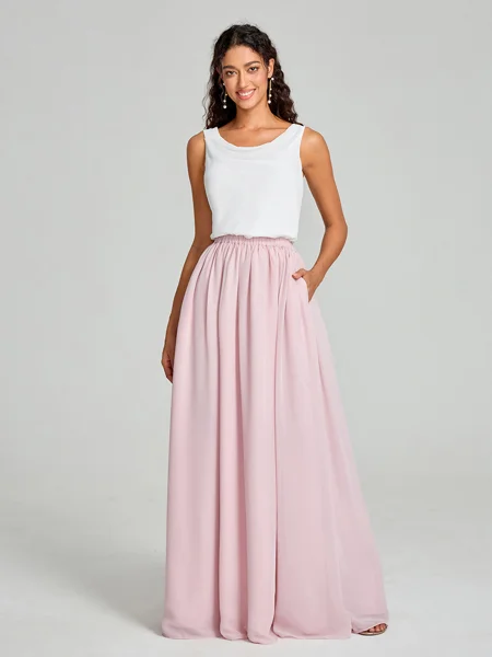 A-Line/Princess Scoop Floor-Length Sleeveless Chiffon Bridesmaid Dress Two Piece