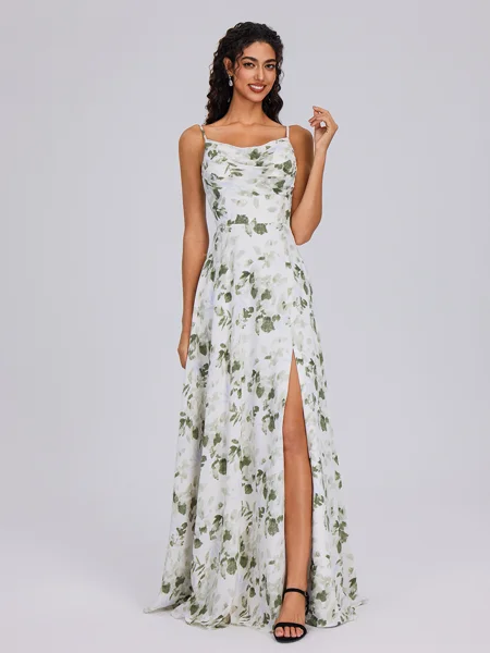 A-line Cowl Pleated Floor-Length Chiffon Bridesmaid Dress