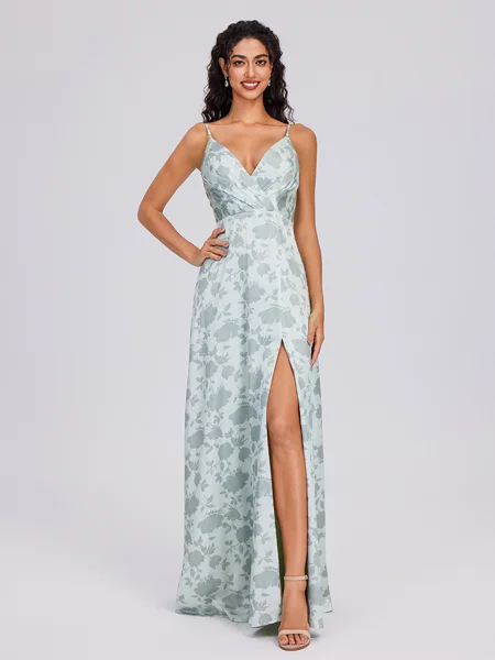 A-line V-neck Pleated Floor-Length Bridesmaid Dress