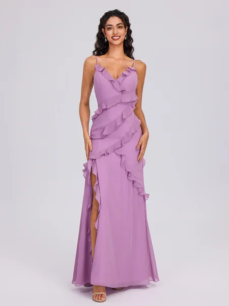 Sheath V-neck Ruffles...