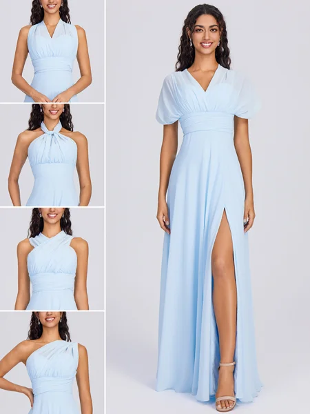 A-line Pleated Floor-Length Chiffon Convertible Bridesmaid Dress