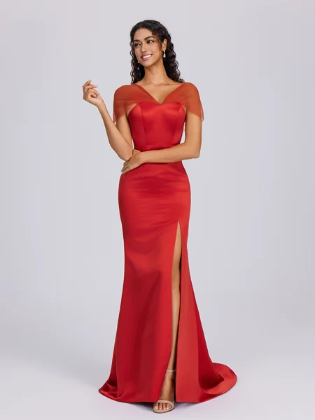 Sheath V-neck Short Sleeves...