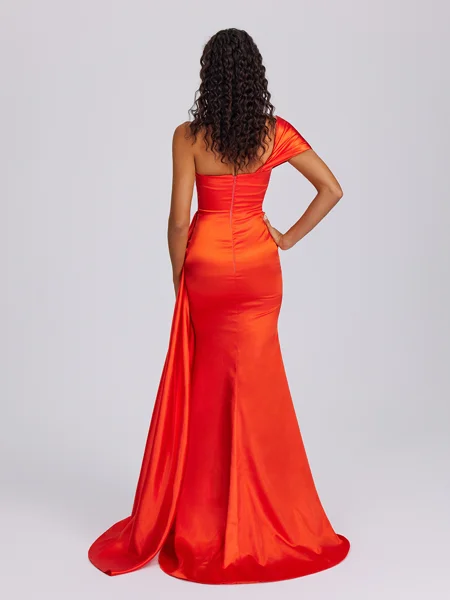 Sheath One-Shoulder Pleated...