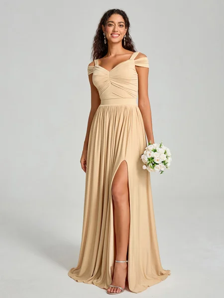 A-Line/Princess Sweetheart Floor-Length Sleeveless Jersey Bridesmaid Dress