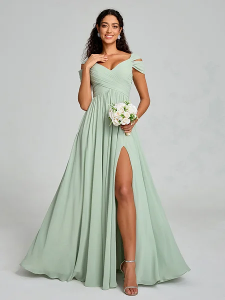 A-line/Princess V-neck Floor-Length Sleeveless Chiffon Bridesmaid Dress