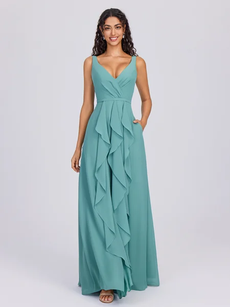 A-line V-neck Ruffles...