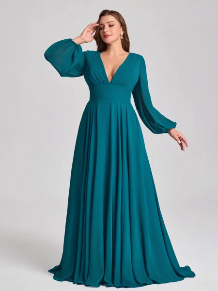 A-line V-neck Long Sleeves...