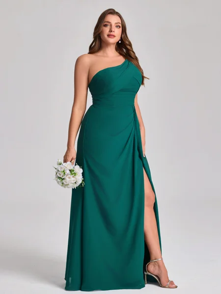 A-line One-Shoulder Pleated...