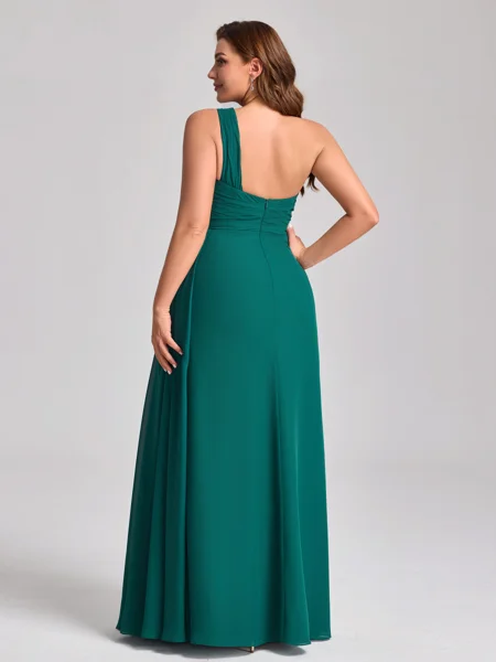 A-line One-Shoulder Pleated...