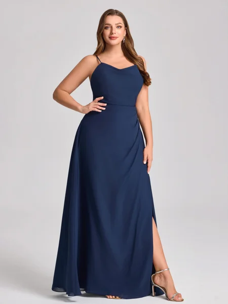 Sheath Spaghetti Straps Pleated Floor-Length Chiffon Corset Plus Size Bridesmaid Dress