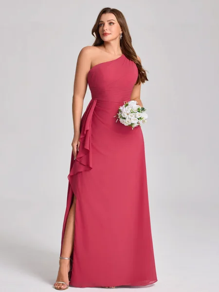 Sheath One-Shoulder Ruffles...