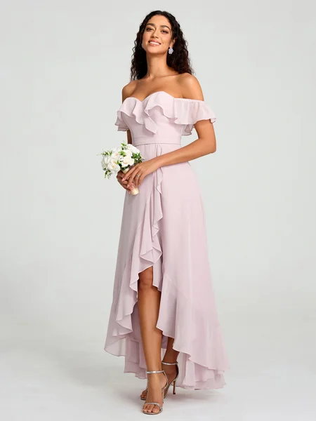 A-Line/Princess Off-the-Shoulder Asymmetrical Sleeveless Chiffon Bridesmaid Dress