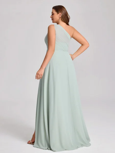 A-line One-Shoulder Pleated...