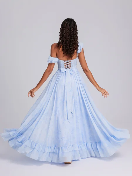 A-line One-Shoulder Ruffles...