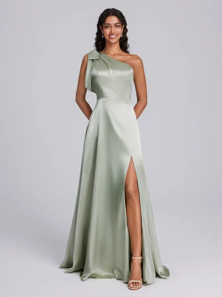 A-line One-Shoulder Bow...