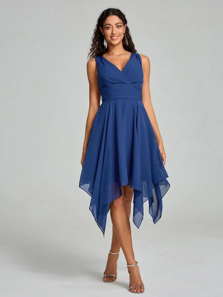 A-Line/Princess V-neck Knee-Length Sleeveless Chiffon Bridesmaid Dress