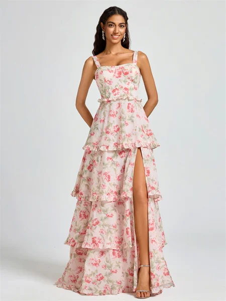 A-line Straps Cascading Ruffles Floor-Length Bridesmaid Dress