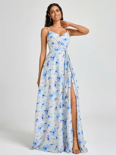 A-line V-neck Pleated Floor-Length Bridesmaid Dress