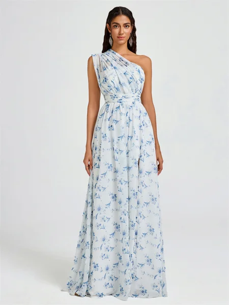 A-line Pleated Floor-Length...