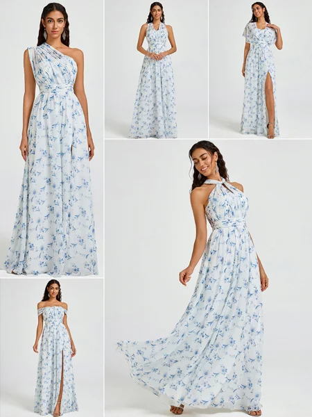 A-line Pleated Floor-Length...