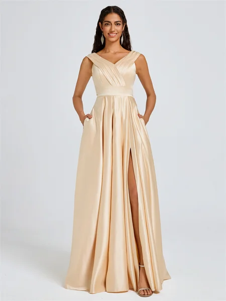 A-line V-neck Pleated...