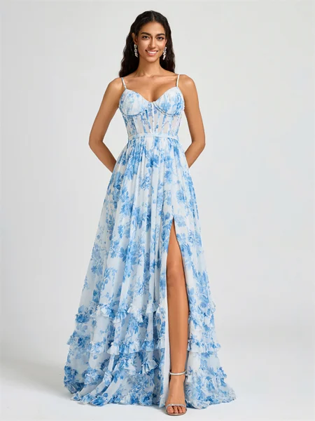 A-line V-neck Ruffles Floor-Length Corset Bridesmaid Dress