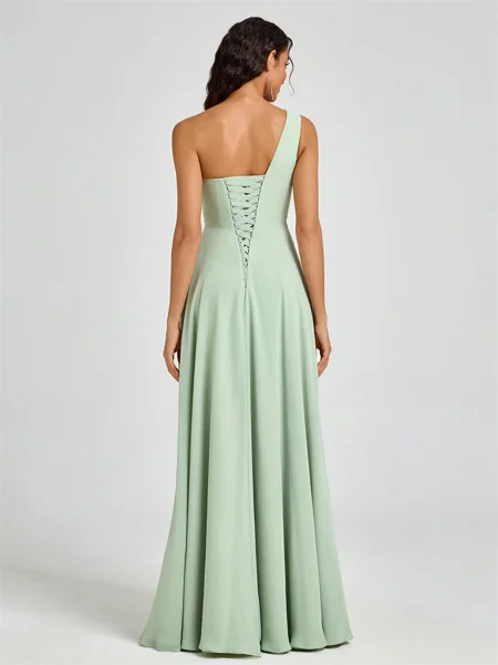 A-line One-Shoulder Pleated...