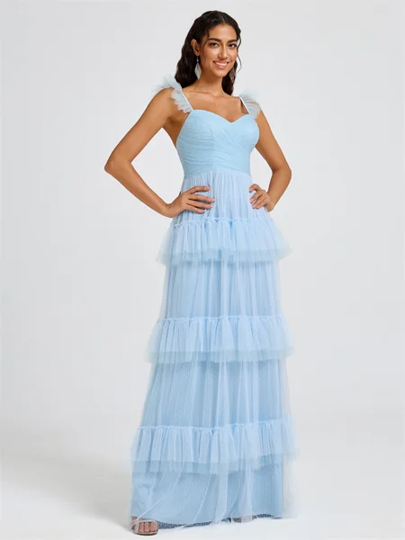 A-line Sweetheart Cascading Ruffles Floor-Length Bridesmaid Dress