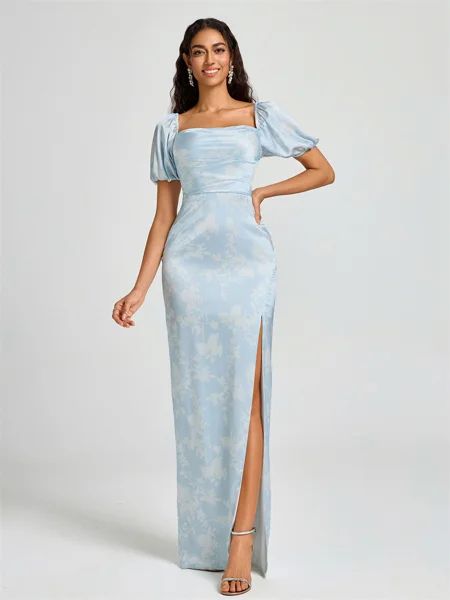 Sheath Square Short Sleeves...