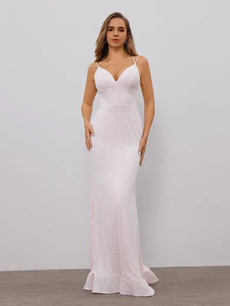 Sheath V-neck Floor-Length...