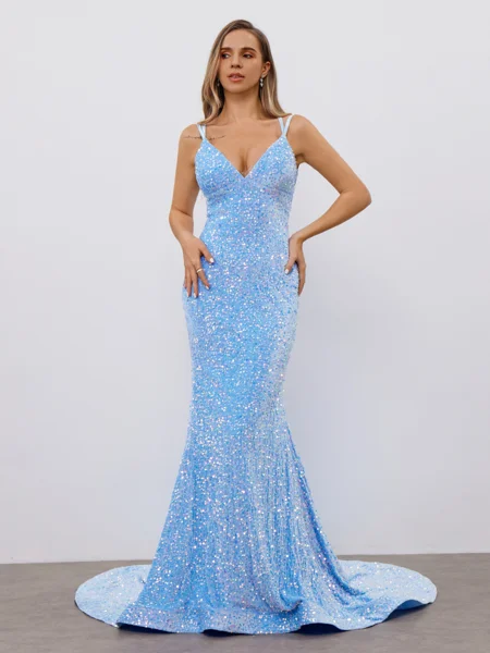 Sheath V-neck Court Train...