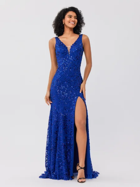 Sheath V-neck Sequin Sweep...