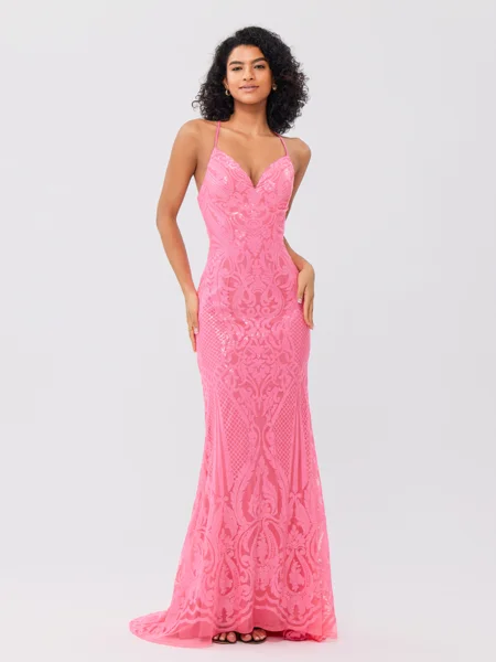 Sheath V-neck Sequin Sweep...