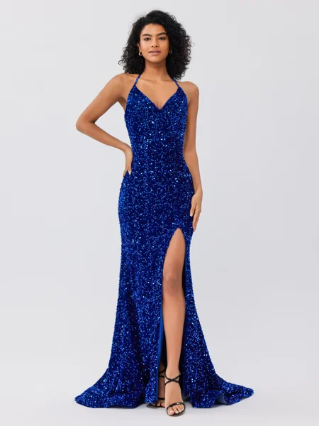 Sheath V-neck Sweep Train...